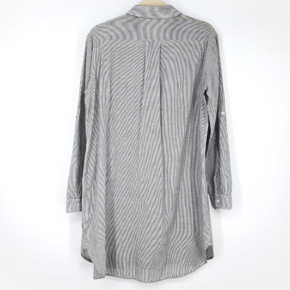 Stateside Striped Cotton Popover Shirt Dress Grey/White Small - Picture 6 of 9